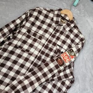 Parish Nation Flannel Shirt Mens Size 2XL Plaid Button Pockets Arm Patches XXL